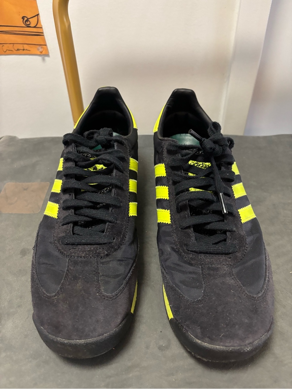 adidas Black Sneakers with Neon Yellow Stripes